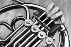 Musician with french horn monochrome