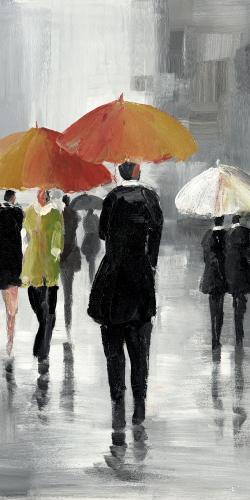 Street scene with umbrellas