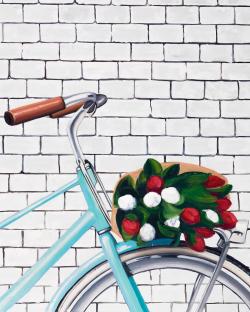 Bicyclette avec bouquet de tulipes