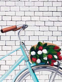 Bicyclette avec bouquet de tulipes