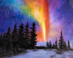Aurora borealis in the forest