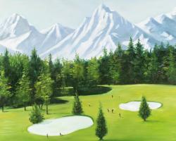 Terrain de golf avec vue sur les montagnes