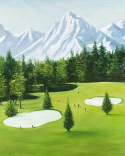 Terrain de golf avec vue sur les montagnes