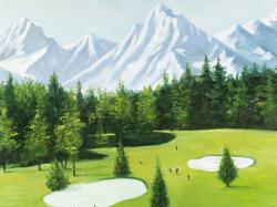 Terrain de golf avec vue sur les montagnes