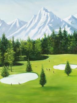 Terrain de golf avec vue sur les montagnes