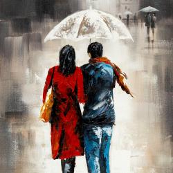 Quiet walk in couple in the rain