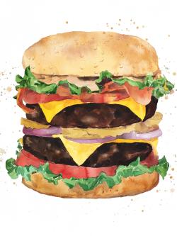 Watercolor all dressed double cheeseburger