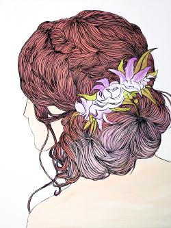 Woman from behind with flowers