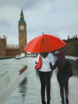 Britanniques sous un parapluie devant le big ben