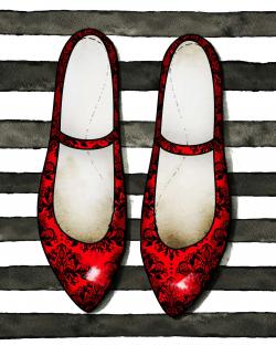 Red glossy shoes on striped background