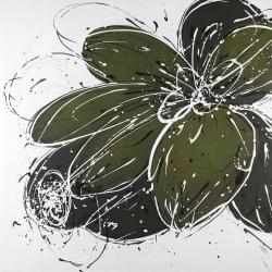 Fleur verte avec contours en éclats de peinture