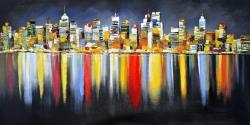 Colorful reflection of a cityscape by night