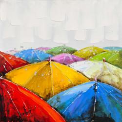 Parapluies colorés sous la pluie