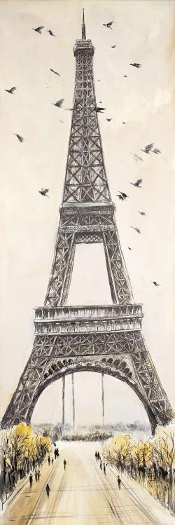 Tour eiffel et oiseaux en vol