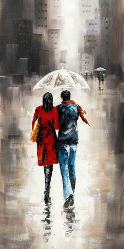 Quiet walk in couple in the rain