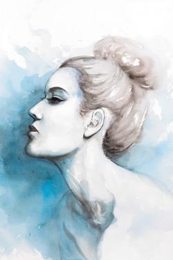 Vue de profil abstraite d'une femme à l'aquarelle