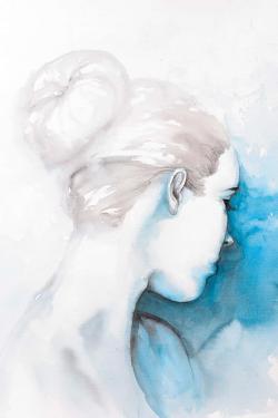 Watercolor abstract girl with hair bun