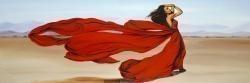  femme avec longue robe rouge dans le désert