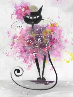 Chat en cartoon en fleurs