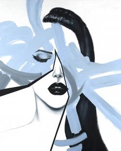 Portrait de femme bleu et abstrait