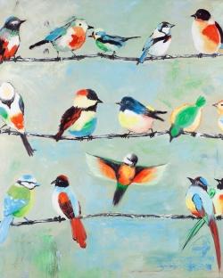 Small abstract colorful birds