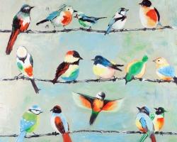 Small abstract colorful birds