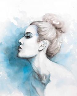 Vue de profil abstraite d'une femme à l'aquarelle