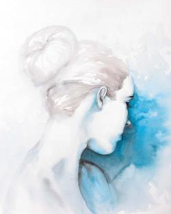 Watercolor abstract girl with hair bun