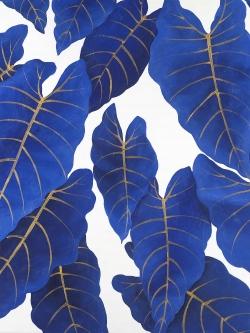 Feuilles bleues abstraites tropicales