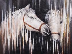 Deux chevaux blancs s'embrassant
