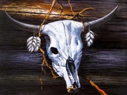 Hanged skull on a wood wall