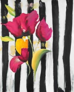 Pink flowers on black stripes