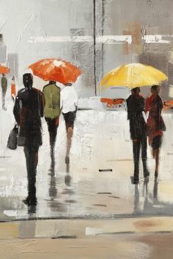 Abstract passersby with umbrellas