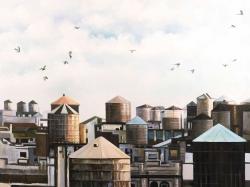 Water towers with birds