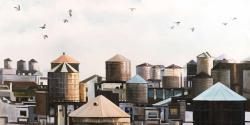 Water towers with birds