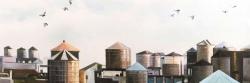 Water towers with birds