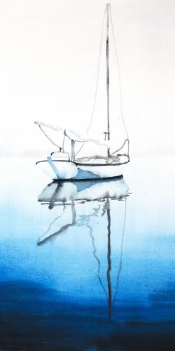 White boat on a deep blue water