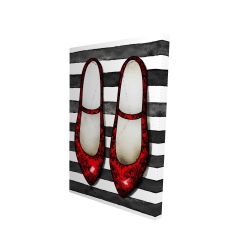 Red glossy shoes on striped background