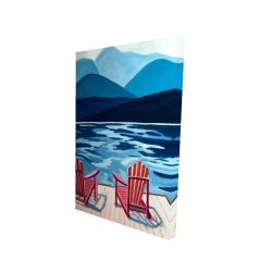 Lake, dock, mountains & chairs