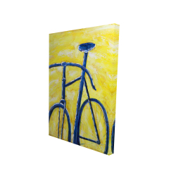 Bicyclette bleue sur fond jaune