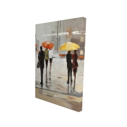 Abstract passersby with umbrellas