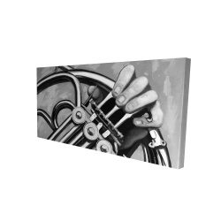 Musician with french horn monochrome