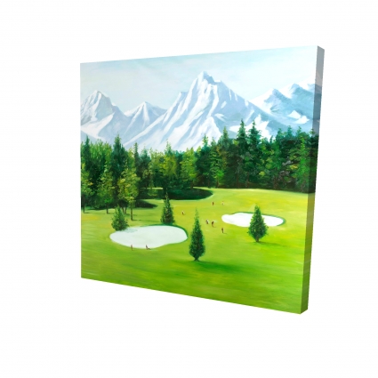 Terrain de golf avec vue sur les montagnes