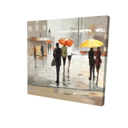 Abstract passersby with umbrellas