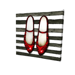 Red glossy shoes on striped background