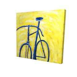 Bicyclette bleue sur fond jaune