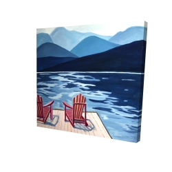 Lake, dock, mountains & chairs