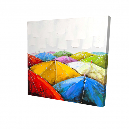 Parapluies colorés sous la pluie