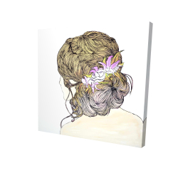 Blond woman from behind with flowers