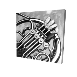 Musician with french horn monochrome